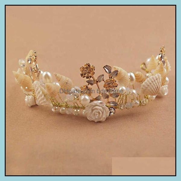 

wedding hair jewelry le liin mermaid headband pearl shell crown for bridesmaid beach accessories bridal seashell tiara prom headpiece 210616, Slivery;golden