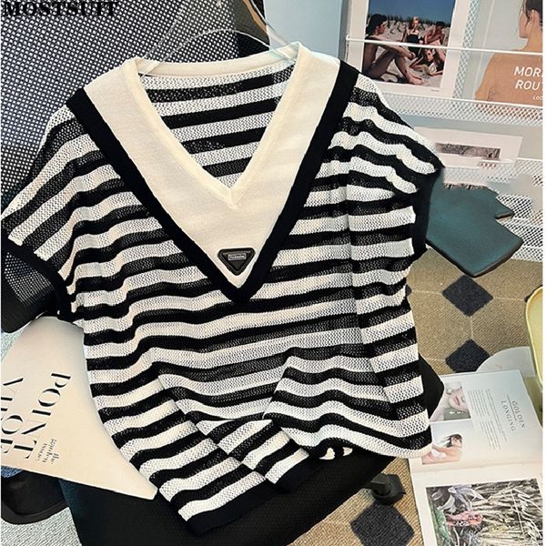 2022 summer ice silk knit sweater pullover women fake two pieces casual fashion loose all match tees t-shirt short sleeve, White
2022 summer ice silk knit sweater pullover women fake two pieces casual fashion loose all match tees t-shirt short sleeve, White