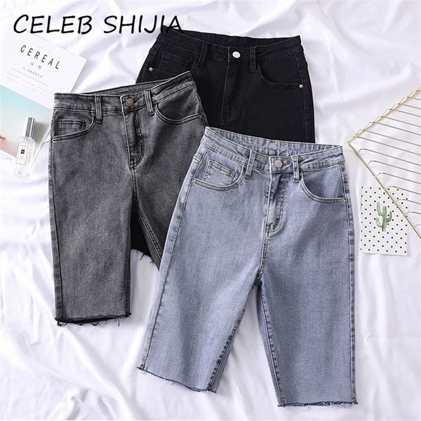summer half short jeans woman high waist elastic light blue black solid straight short denim pants woman chic korean y200822
summer half short jeans woman high waist elastic light blue black solid straight short denim pants woman chic korean y200822