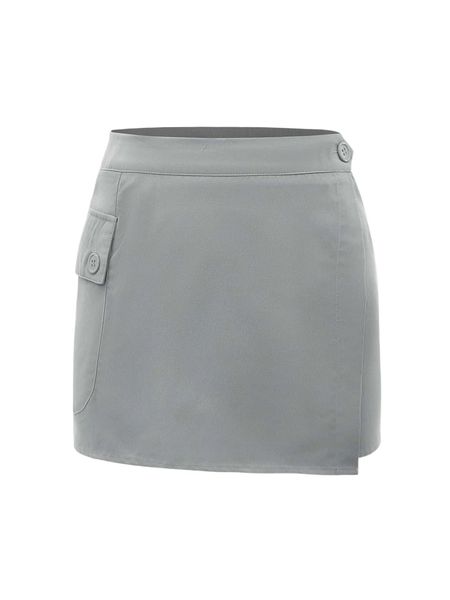 high waist wrap hem skirt r5al#, Black