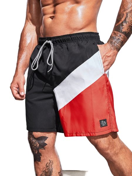 extended sizes men colorblock letter patched detail drawstring waist swim trunks g8jh#, White;black
extended sizes men colorblock letter patched detail drawstring waist swim trunks g8jh#, White;black