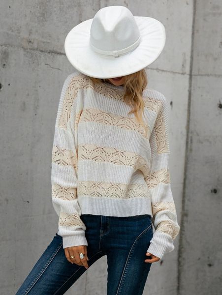 simplee drop shoulder two tone pointelle knit sweater o5jo#, White;black
simplee drop shoulder two tone pointelle knit sweater o5jo#, White;black