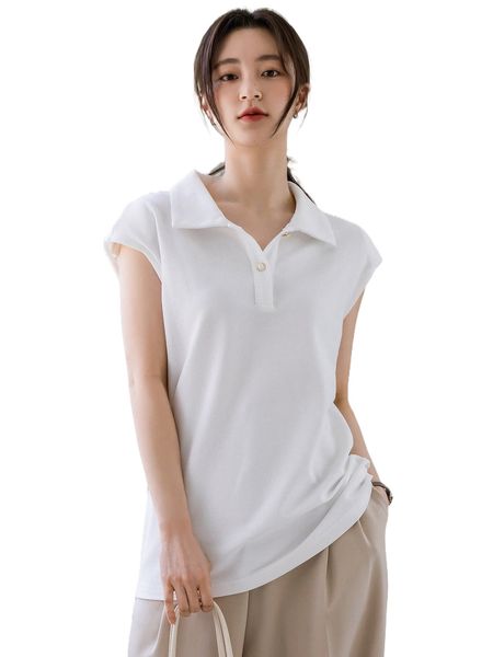 dazy-less solid polo neck tank q9is#, White