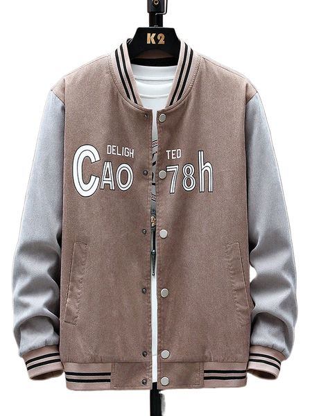 men 1pc letter graphic striped trim bomber jacket k0kl#, Black;brown 
men 1pc letter graphic striped trim bomber jacket k0kl#, Black;brown