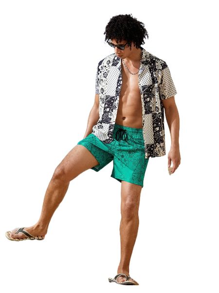 men floral & patchwork print shirt k25b#, White;black