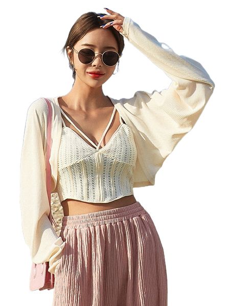 dazy 1pc raglan sleeve bolero t8k6#, White
