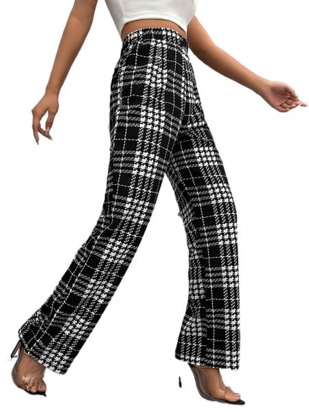 plaid straight leg pants d6i9#, Black;white
plaid straight leg pants d6i9#, Black;white