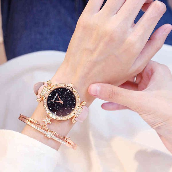 selling cz bangle wrist bracelet starry sky quartz watch set for women, Slivery;brown
selling cz bangle wrist bracelet starry sky quartz watch set for women, Slivery;brown