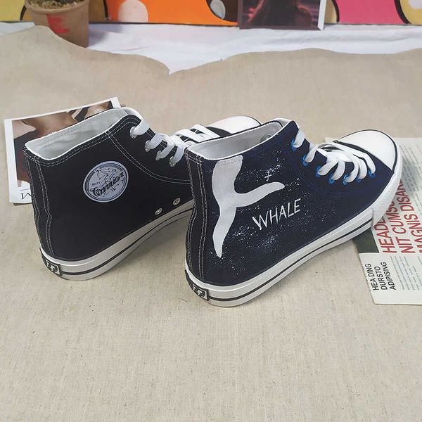 huili high canvas starry sky white whale student couple hand-painted graffiti shoes men's sports shoes, Black
huili high canvas starry sky white whale student couple hand-painted graffiti shoes men's sports shoes, Black