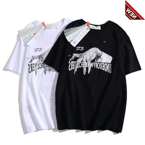 2022 summer new style off fashion brand white striped ghost hand co branded round neck men's and women's loose short sleeve t-shir, White;black
2022 summer new style off fashion brand white striped ghost hand co branded round neck men's and women's loose short sleeve t-shir, White;black