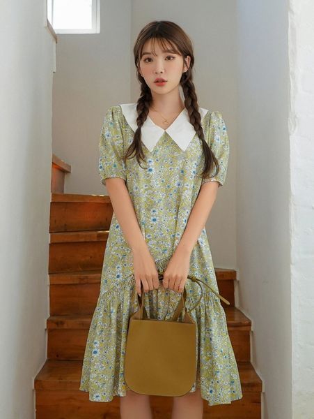 dazy contrast doll collar allover floral dress t6jq#, Black;gray