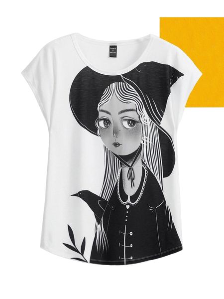 x elenig figure graphic batwing sleeve tee e5iv#, White 
x elenig figure graphic batwing sleeve tee e5iv#, White