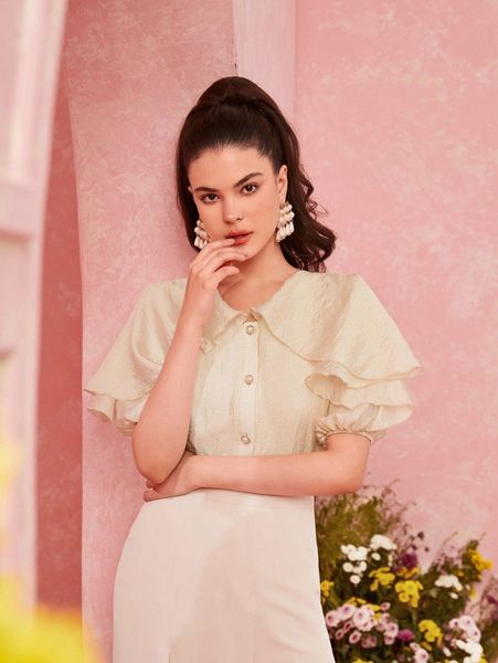 butterfly sleeve button up blouse a8ss#, White