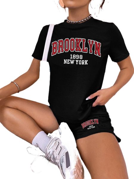 letter graphic tee & shorts v9oa#, White