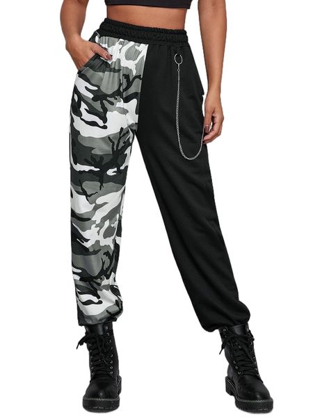chain detail color block camo pants r9c2#, Black;white
chain detail color block camo pants r9c2#, Black;white