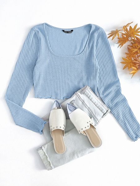 lettuce trim rib-knit crop q4d2#, White 
lettuce trim rib-knit crop q4d2#, White