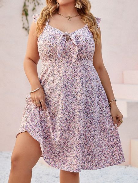 plus ditsy floral knot front dress e4if#, Black