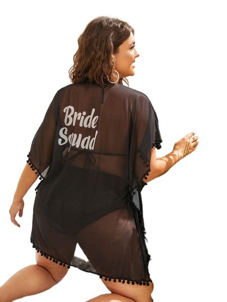 plus pom-pom decor cover up 845k#, Black 
plus pom-pom decor cover up 845k#, Black