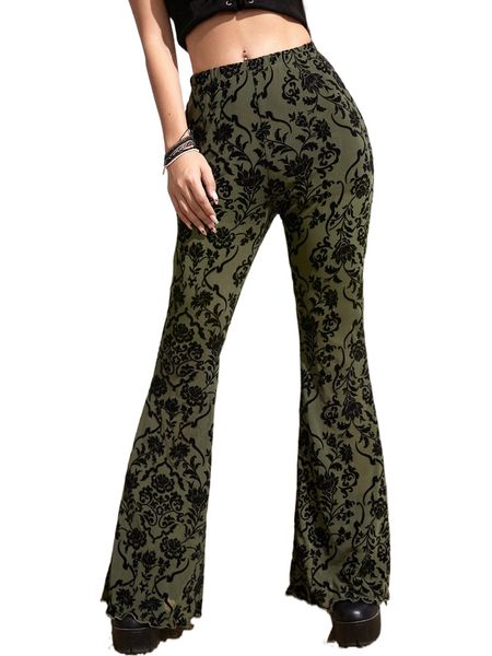 romwe gothic grunge lace flare leg pants h79y#, Black;white