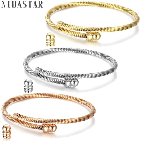 diy bead twisted cable elastic wire charm women bracelets bangle stainless steel three color bracelet screw with removable end 220716, Black
diy bead twisted cable elastic wire charm women bracelets bangle stainless steel three color bracelet screw with removable end 220716, Black