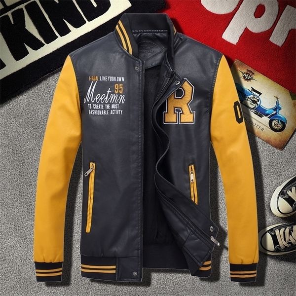 winter leather baseball jacket men thick leather jacket men motorcycle coats patchwork bomber jacket man 201128, Black
winter leather baseball jacket men thick leather jacket men motorcycle coats patchwork bomber jacket man 201128, Black