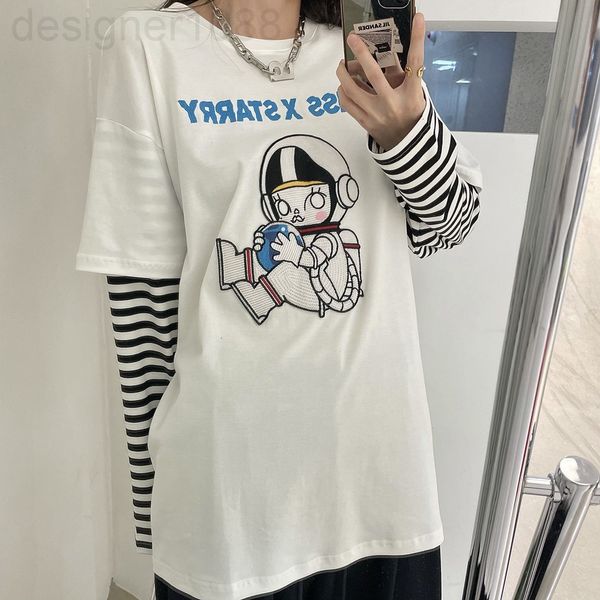women's t-shirt designer 22 spring and summer new minority cartoon astronaut embroidered striped sleeve fake two-piece age reducing thi, White
women's t-shirt designer 22 spring and summer new minority cartoon astronaut embroidered striped sleeve fake two-piece age reducing thi, White