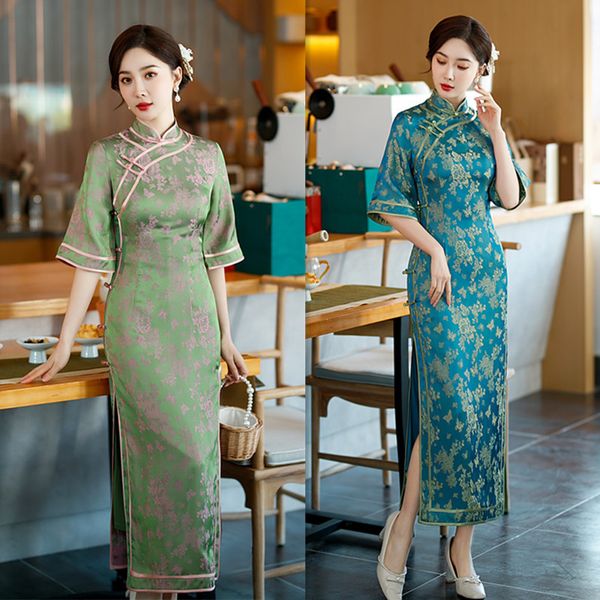 traditional ethnic clothing women cheongsam robe elegant asian costume half sleeve dress classical oriental vestidos, Red
traditional ethnic clothing women cheongsam robe elegant asian costume half sleeve dress classical oriental vestidos, Red