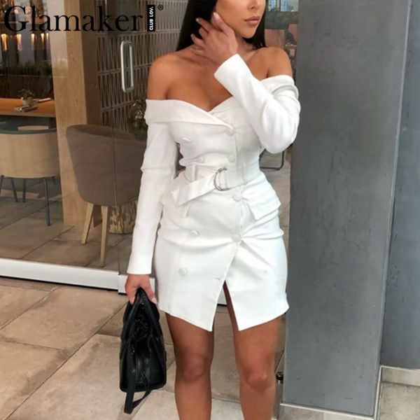 glamaker white off shoulder belt blazer dres party long sleeve bodycon dress fashion elegant club female short dress y200101, White;black
glamaker white off shoulder belt blazer dres party long sleeve bodycon dress fashion elegant club female short dress y200101, White;black