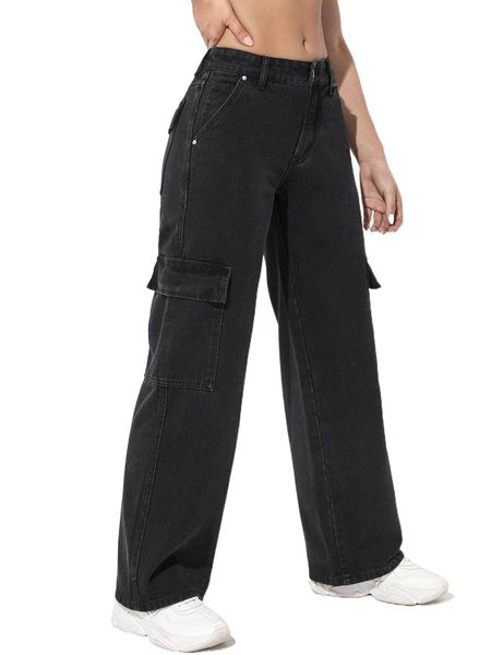 pocket detail zipper fly cargo jeans s5sm#, Blue