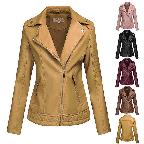 women's leather jacket 2021 new female coat winter women's moto biker zipper jacket sheepskin coat for women l220728, Black
women's leather jacket 2021 new female coat winter women's moto biker zipper jacket sheepskin coat for women l220728, Black