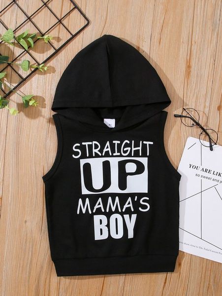 toddler boys letter graphic sleeveless hoodie she, Black