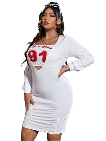plus letter graphic bodycon dress & bolero j2bu#, Black