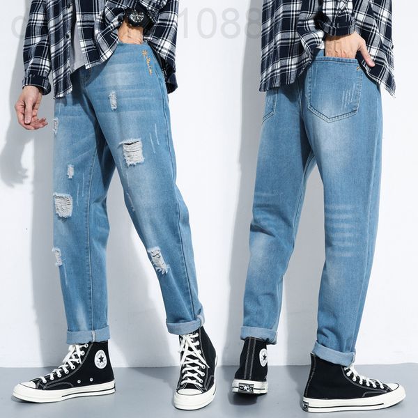 men's jeans designer loose straight jeans men's new style drop sense daddy pants with holes light color wide legs boys' fashi, Blue
men's jeans designer loose straight jeans men's new style drop sense daddy pants with holes light color wide legs boys' fashi, Blue