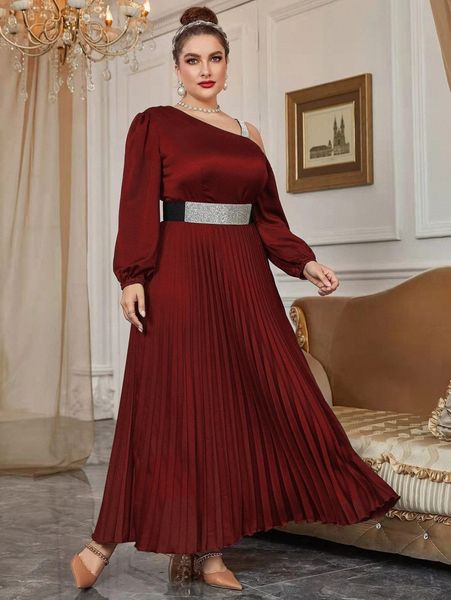 plus asymmetrical neck pleated belted dress q0qd#, Black 
plus asymmetrical neck pleated belted dress q0qd#, Black