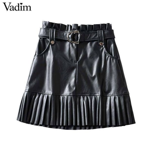 women chic pu leather mini skirt bow tie belt pockets pleated paperbag waist black casual fashion basic skirt ba793 y200326
women chic pu leather mini skirt bow tie belt pockets pleated paperbag waist black casual fashion basic skirt ba793 y200326