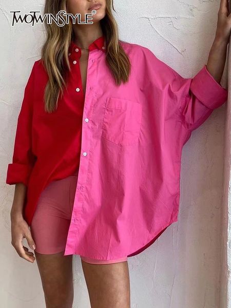 twotwinstyle casual shirt for women lapel long sleeve straight colorblock button through blouse female fashion clothing style 220809, White
twotwinstyle casual shirt for women lapel long sleeve straight colorblock button through blouse female fashion clothing style 220809, White