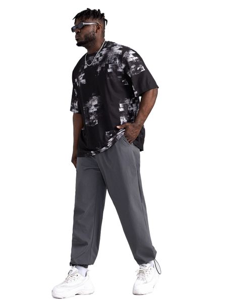 extended sizes men drawstring waist pants y4r1#, Black