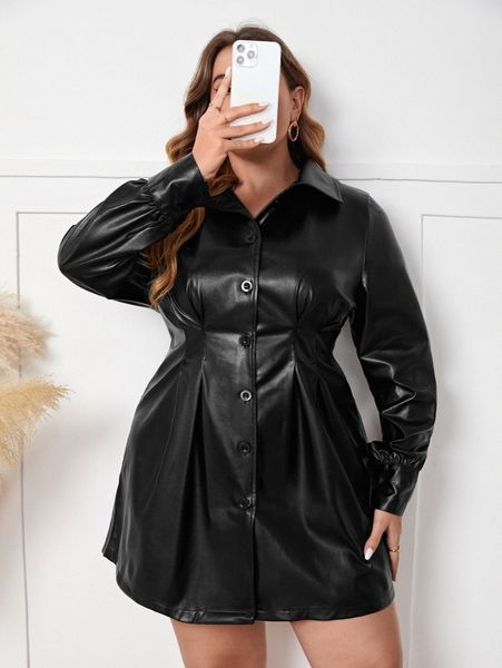 lesdomakeup x squad plus single breasted fold pleated pu leather shirt dress w76c#, Black
lesdomakeup x squad plus single breasted fold pleated pu leather shirt dress w76c#, Black
