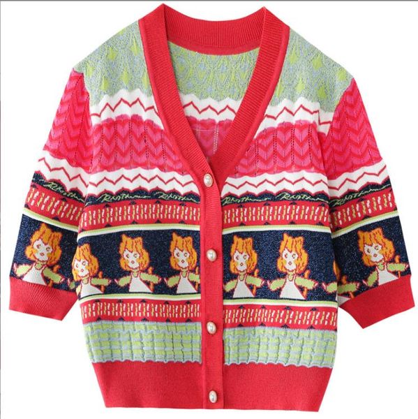 511 2022 summer kint short sleeve v neck brand same style sweater cardigan red luxury womens clothes weikey, White;black
511 2022 summer kint short sleeve v neck brand same style sweater cardigan red luxury womens clothes weikey, White;black