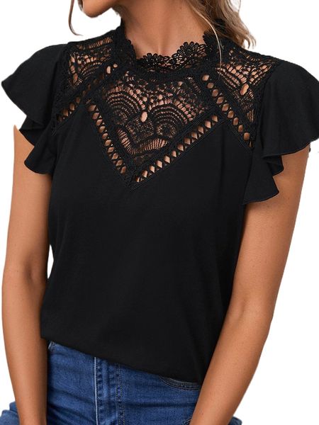lace yoke ruffle armhole 65gk#, White