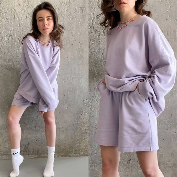 womens tracksuits 2 piece set summmer autumn oversize sweatshirt sporting shorts sweat set two piece outfit solid color sets y201128, Gray
womens tracksuits 2 piece set summmer autumn oversize sweatshirt sporting shorts sweat set two piece outfit solid color sets y201128, Gray
