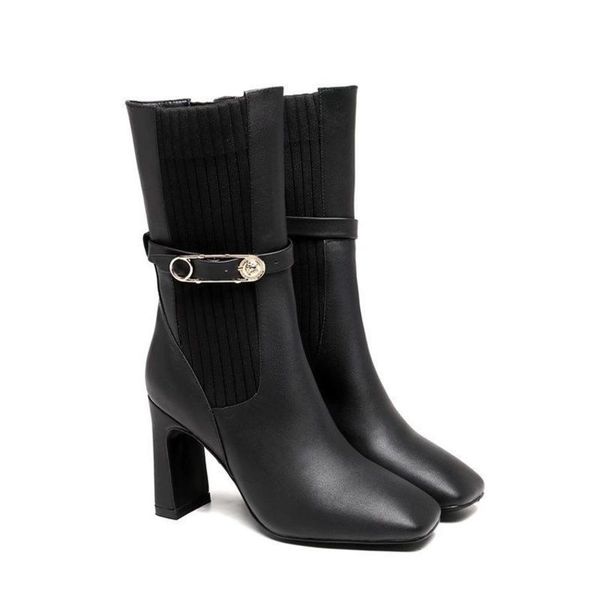 boots women's boots high heels medusa autumn and winter style square head wool tube pin leather thick heel middle 2izt, Black
boots women's boots high heels medusa autumn and winter style square head wool tube pin leather thick heel middle 2izt, Black