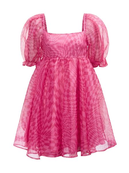 plaid puff sleeve organza dress f0a5#, Black;gray
plaid puff sleeve organza dress f0a5#, Black;gray