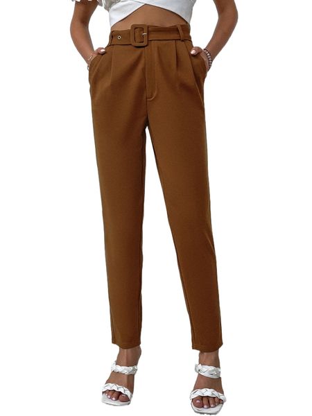 high waist belted tapered pants r5ay#, Black;white