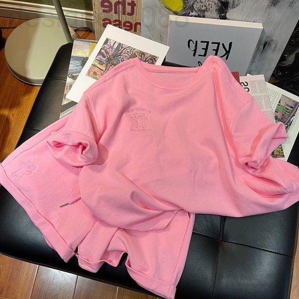 two piece dress designer sportswear women's summer 2022 new fashion loose student embroidered bear short sleeve shorts casual two-piece, White 
two piece dress designer sportswear women's summer 2022 new fashion loose student embroidered bear short sleeve shorts casual two-piece, White