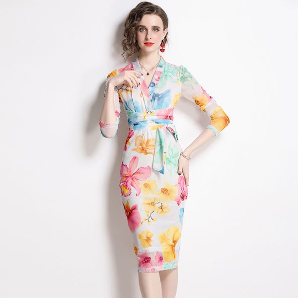 spring summer women dress v neck fashion floral printing vestidos elegant lady sashes sliming bottom dresses, Black;gray
spring summer women dress v neck fashion floral printing vestidos elegant lady sashes sliming bottom dresses, Black;gray