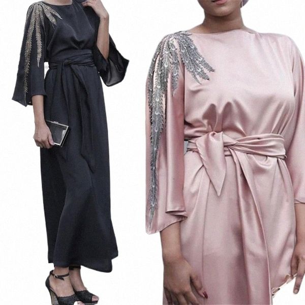 casual dresses women muslim 3/4 flare sleeve satin maxi dress vintage embroidery applique patchwork islamic abya robe belted high waist m2tf, Black;gray
casual dresses women muslim 3/4 flare sleeve satin maxi dress vintage embroidery applique patchwork islamic abya robe belted high waist m2tf, Black;gray