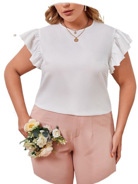 plus butterfly sleeve keyhole back blouse s9np#, Black