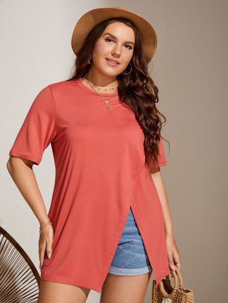 plus wrap asymmetrical hem tee h7ge#, Black 
plus wrap asymmetrical hem tee h7ge#, Black