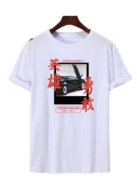 men car & japanese letter graphic tee w9fo#, White;black